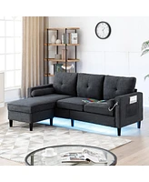 Simplie Fun Modern Sectional Sofa with Usb Charging, Storage, and Ambient Light