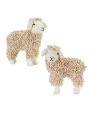 Slickblue Standing Plush Sheep Decor With Curly Hair (Set of 2)