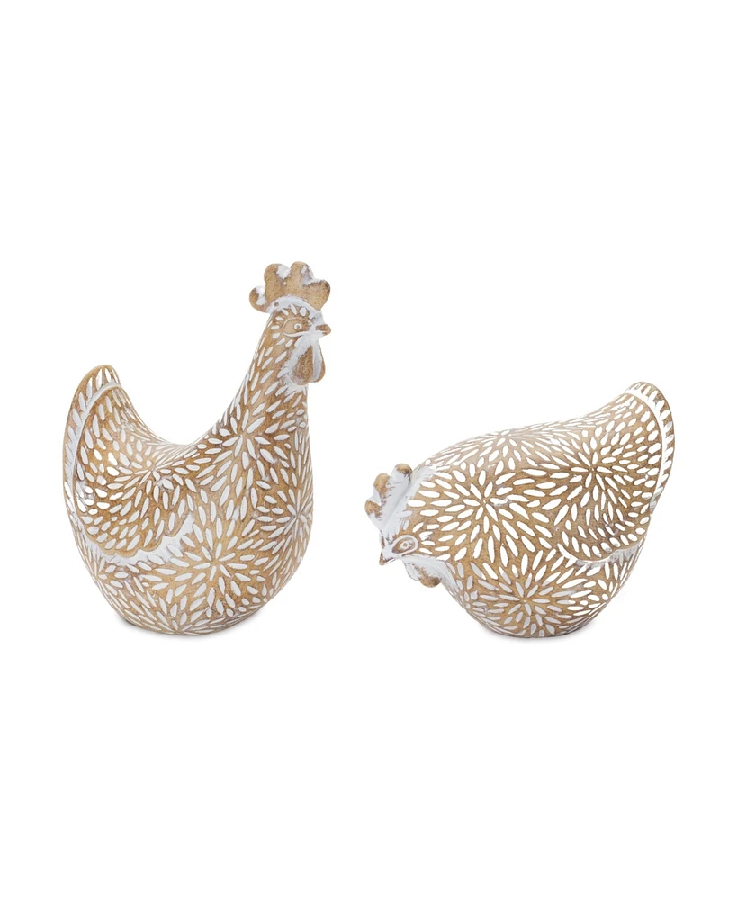 Slickblue Decorative Chicken Figurine Set of 2 with Etched Design