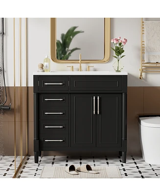 Streamdale Furniture Modern 36" Bathroom Vanity with Glossy Resin Basin and Ample Storage