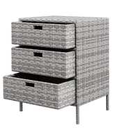 Outsunny Patio Wicker Pool Cabinet, Rattan Storage Cabinet Organizer Gray