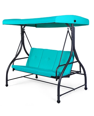 Costway Converting Outdoor Swing Canopy Hammock 3 Seats Patio Deck Furniture Turquoise