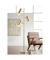 Possini Euro Design Canasta Mid Century Modern Trac Tree Floor Lamp Standing 3-Light 67" Tall Satin Brass Gold Adjustable Metal Shade Decor for Living