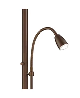 Possini Euro Design Traverse Modern Floor Lamp with Gooseneck Reading Light Led 64" Tall Oil Rubbed Bronze Metal Oatmeal Fabric Drum Shade Decor for L