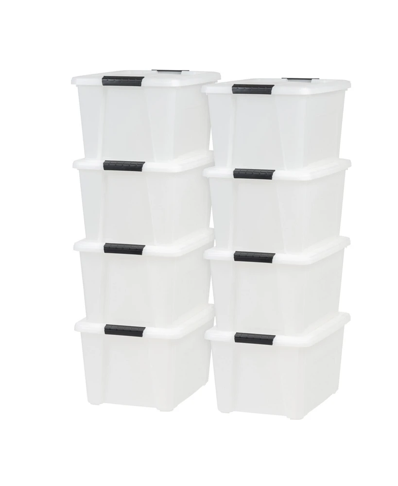 Iris Usa 8 Pack 33 Quart Stackable Plastic Storage Bins with Lids and Latching Buckles, Pearl, Containers with Lids and Latches