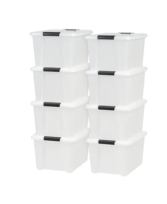 Iris Usa 8 Pack 33 Quart Stackable Plastic Storage Bins with Lids and Latching Buckles, Pearl, Containers with Lids and Latches