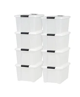 Iris Usa 8 Pack 33 Quart Stackable Plastic Storage Bins with Lids and Latching Buckles, Pearl, Containers with Lids and Latches