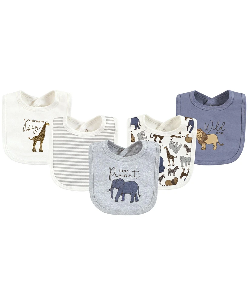 Touched by Nature Infant Boy Organic Cotton Bibs, Classic Safari, One Size