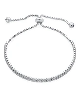 Bling Jewelry Double Row Thin 2 Strand Cubic Zirconia Cz Slide Bolo Style Tennis Bracelet For Women Prom Adjustable