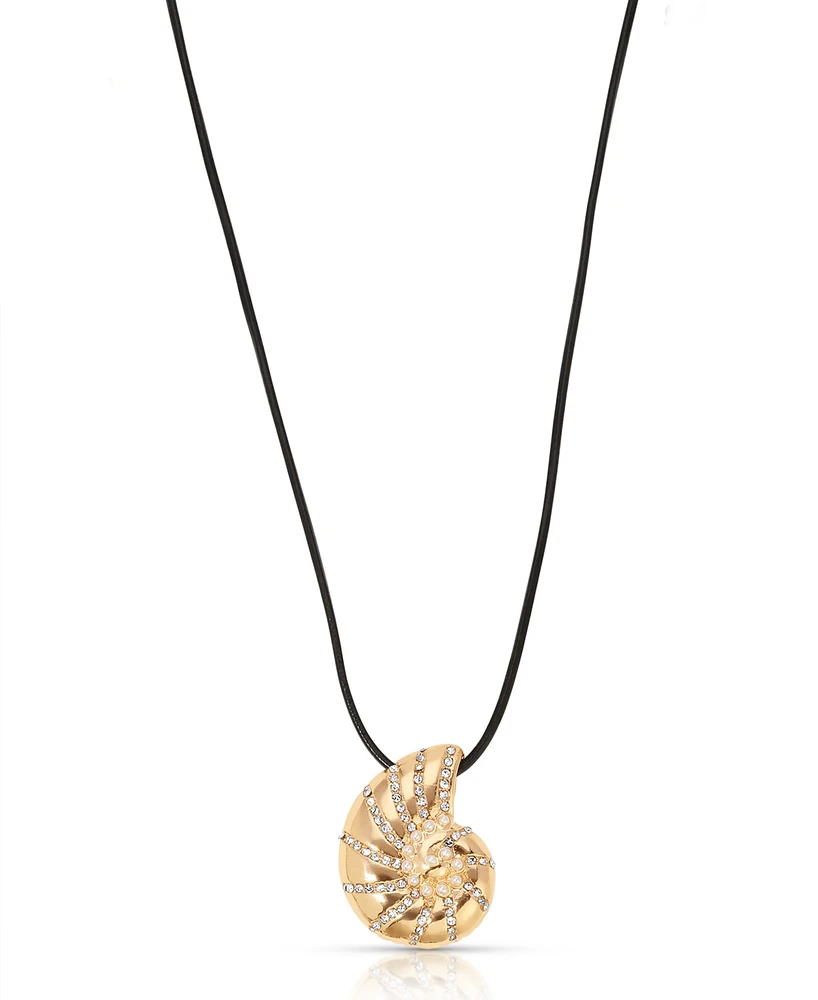 Ettika Swirled Shell Pendant Black Cord Necklace