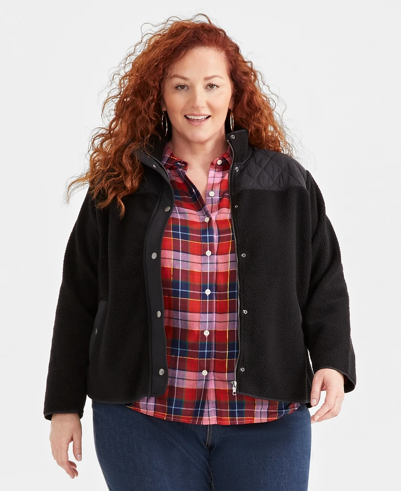 Style & Co Plus Quilted-Yoke Sherpa Jacket, Created for Macy's