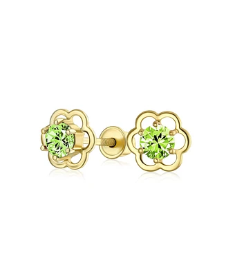 Bling Jewelry Minimalist Tiny Lime Green Cz Open Flower Stud Earrings Cubic Zirconia Green 14K Gold Screw back