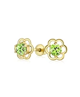 Bling Jewelry Minimalist Tiny Lime Green Cz Open Flower Stud Earrings Cubic Zirconia Green 14K Gold Screw back