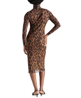 Steve Madden Women's Vivienne Leopard-Print Mesh Midi Dress