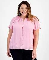 Style & Co Plus Flutter-Sleeve Shine Blouse, Created for Macy's