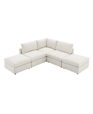 Mondawe 93"Modern Sectional Sofa with Vertical Stripes,5-Seat Armless Couch Set Convertible Ottomans,Various Combinations