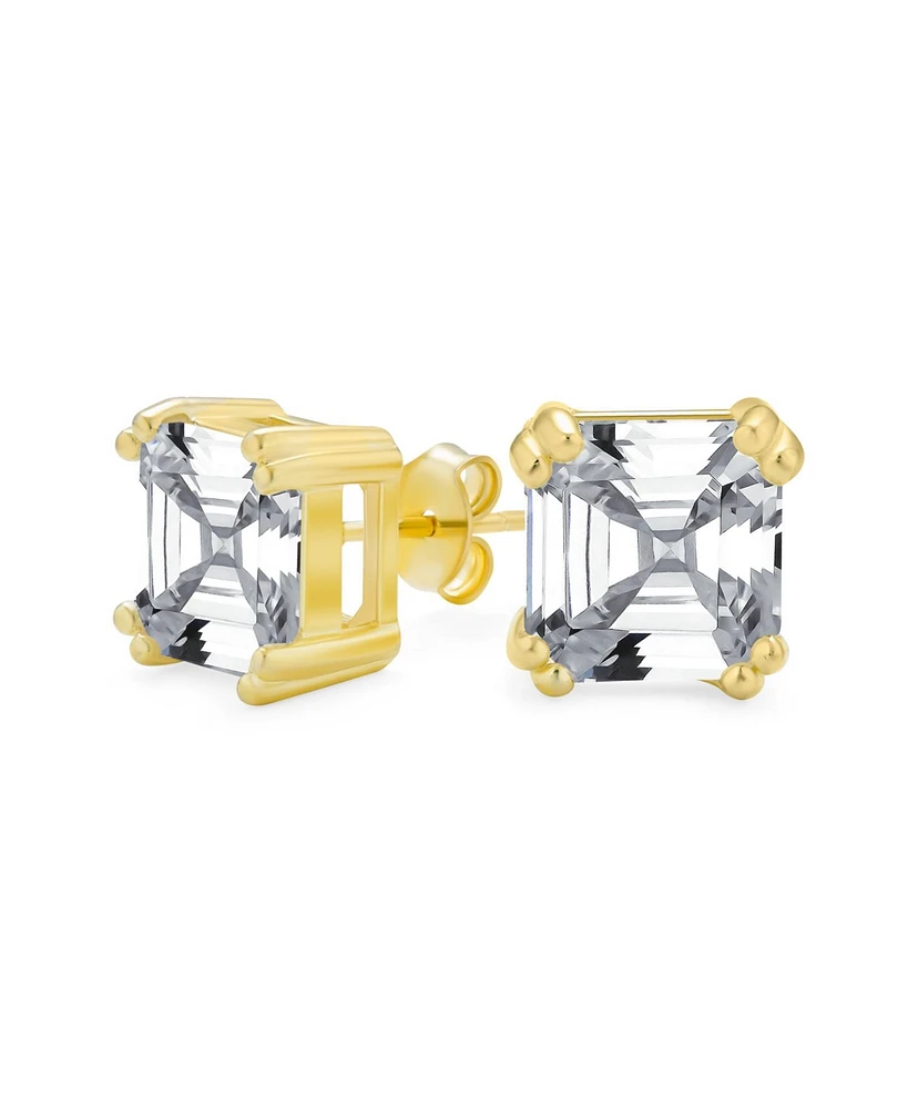 Bling Jewelry 2CT Cubic Zirconia Solitaire Square Asscher Cut Cz Stud Earrings Gold Plated Sterling Silver