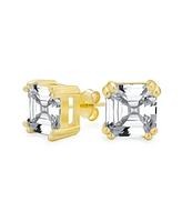 Bling Jewelry 2CT Cubic Zirconia Solitaire Square Asscher Cut Cz Stud Earrings Gold Plated Sterling Silver