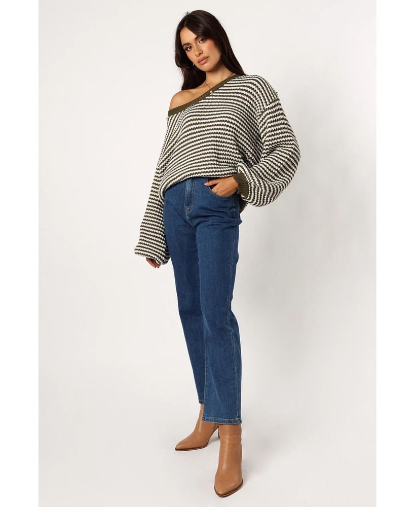 Petal and Pup Women's Becca Crewneck Waffle Stitch Stripe Knit Sweater