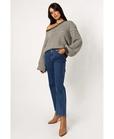 Petal and Pup Women's Becca Crewneck Waffle Stitch Stripe Knit Sweater