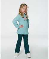 Deux par Deux Little Girls Bootleg Stretch Pant Houndstooth Teal - Toddler|Child