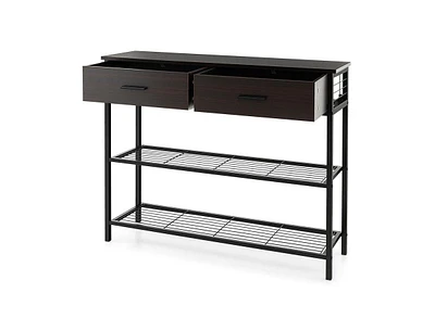 Slickblue 39.5 Inch Entryway Table with 2 Drawers and 2-Tier Shelves-Dark Brown