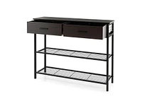 Slickblue 39.5 Inch Entryway Table with 2 Drawers and 2-Tier Shelves-Dark Brown