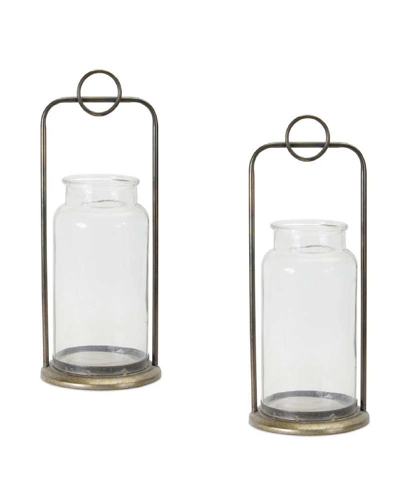 Slickblue Antique Metal Candle Holder with Glass Jar (Set of 2) - Clear