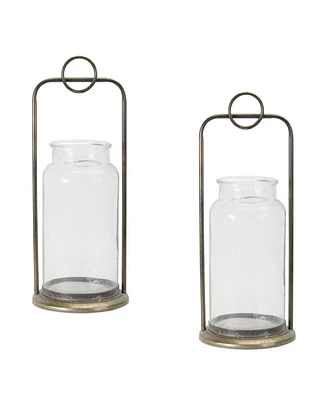 Slickblue Antique Metal Candle Holder with Glass Jar (Set of 2) - Clear