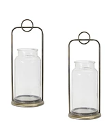 Slickblue Antique Metal Candle Holder with Glass Jar (Set of 2) - Clear