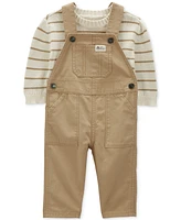 Carter's Baby Boys Cotton Striped Thermal Sweater & Canvas Coverall, 2 Piece Set