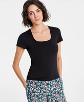 On 34th Women's Cap-Sleeve Square-Neck Tee, Created for Macy's