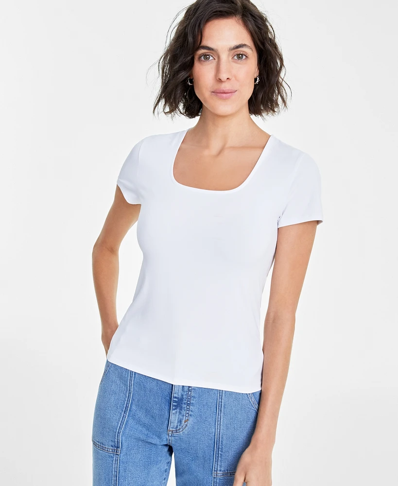 On 34th Women's Cap-Sleeve Square-Neck Tee, Created for Macy's