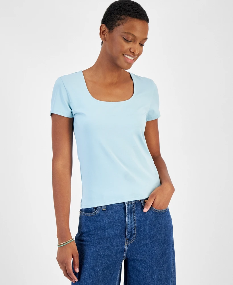 On 34th Women's Cap-Sleeve Square-Neck Tee, Created for Macy's