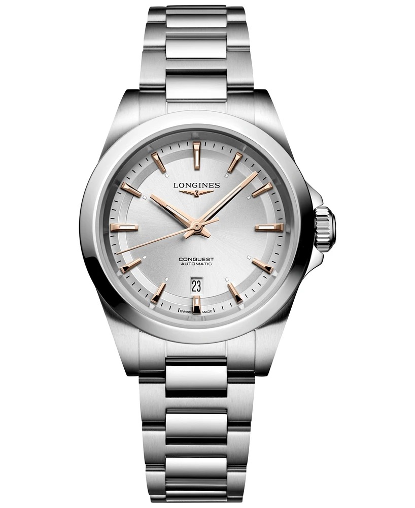 Longines Women's Swiss Automatic Conquest Stainless Steel Bracelet Watch 30mm