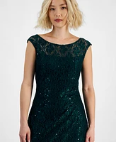 Connected Petite Boat-Neck Sleeveless Sequin Gown