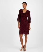 Connected Women's Sequin-Lace Ruffle-Sleeve Dress