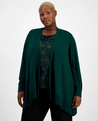 Kasper Plus Long-Sleeve Open-Front Cardigan