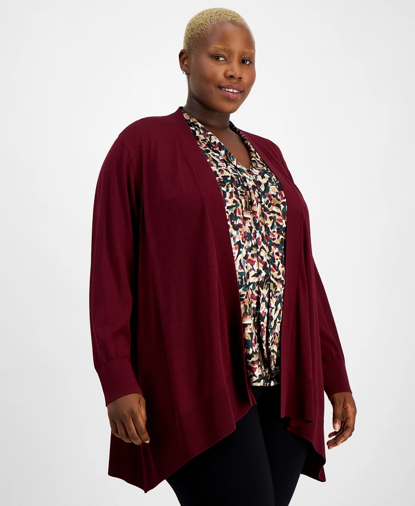 Kasper Plus Size Long-Sleeve Open-Front Cardigan