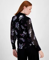 Anne Klein Women's Floral-Print Tie-Neck Blouse