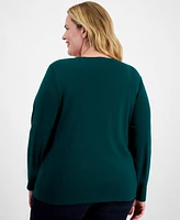 Holiday Lane Plus Deer Celebration Long-Sleeve Top, Created for Macy's