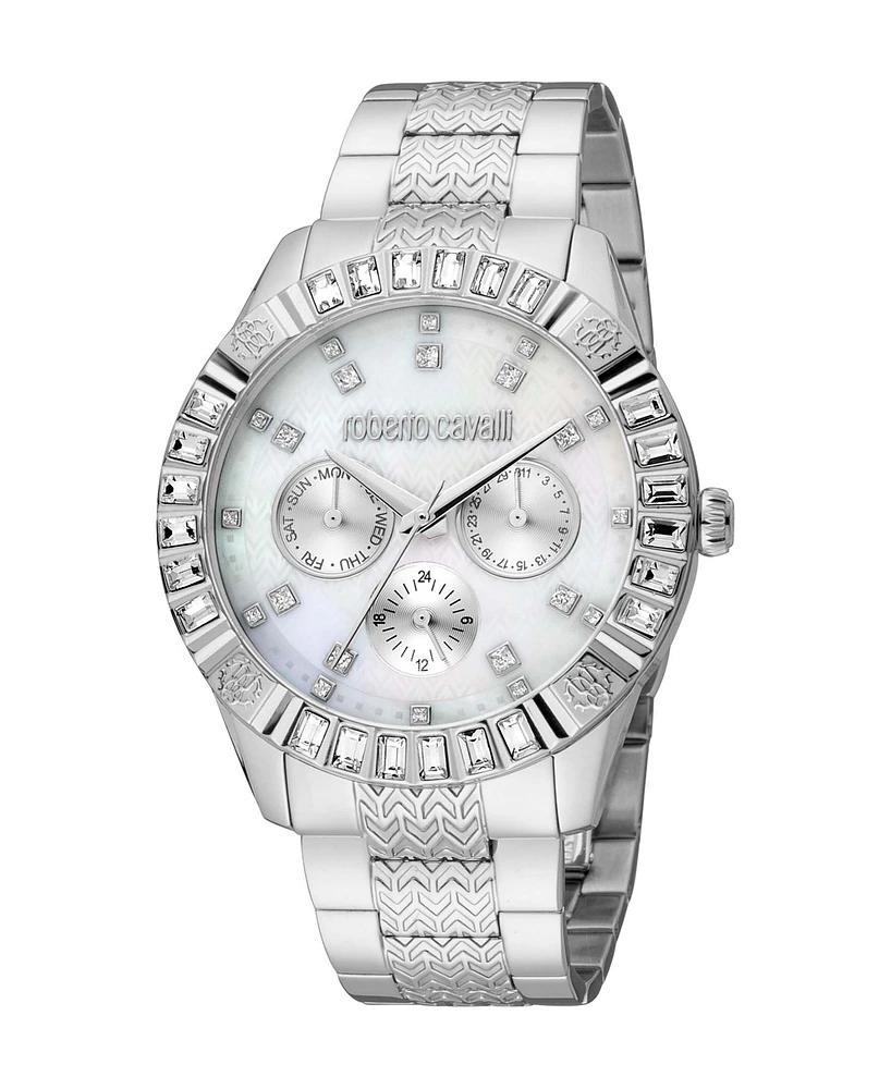 Roberto Cavalli Women's Quartz Silver-tone Stainless Steel Watch 40mm