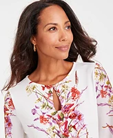 Jm Collection Petite Keyhole-Neck Placement-Print Top, Created for Macy's