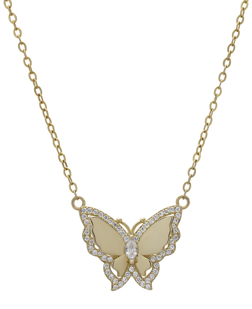 Lab-Grown White Sapphire 18" Butterfly Pendant Necklace (3/4 ct. t.w.) in 14k Gold-Plated Sterling Silver