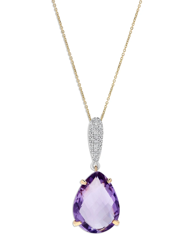 Amethyst (8 ct. t.w.) & Diamond (1/8 ct. t.w.) Teardrop 16" Pendant Necklace in 14k Gold