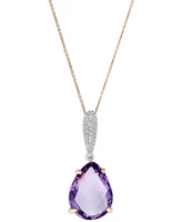 Amethyst (8 ct. t.w.) & Diamond (1/8 ct. t.w.) Teardrop 16" Pendant Necklace in 14k Gold