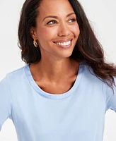 Jm Collection Petite Satin-Trim 3/4-Sleeve Top