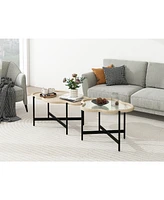 Simplie Fun Cloud Shape Coffee Table Set with Crossed Legs and Natural Wood Veneer