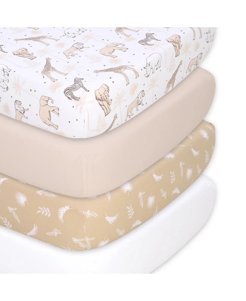 The Peanutshell Caramel Safari Organic Cotton Jersey 4 Pack Fitted Crib Sheets