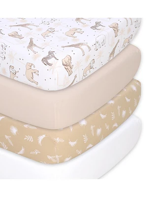 The Peanutshell Caramel Safari Organic Cotton Jersey 4 Pack Fitted Crib Sheets